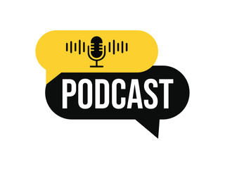 Podcast logo. Webcast audio record concept logo. Podcast radio sign. 