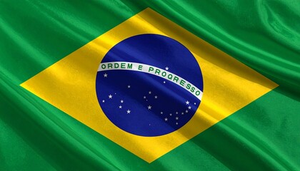Brazil national flag with green field, yellow diamond, blue globe, and "Ordem e Progresso" banner.