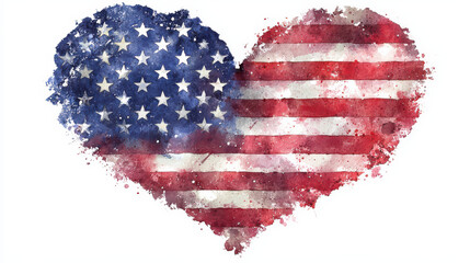 Vibrant American Flag Heart Watercolor Painting: Expressing Patriotism, Unity, and Freedom Through Bold Colors and Iconic Symbolism