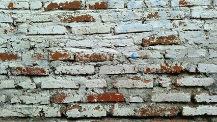 Vintage Red Brick Wall with Rough Cement: Solid Surface for Industrial Backdrops and Artistic Overlays