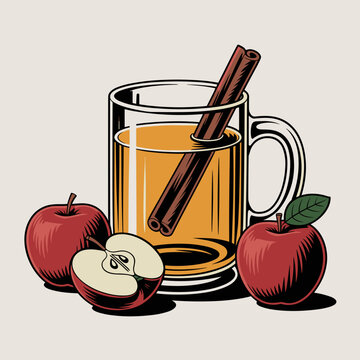 Apple Cider Mug with Cinnamon Sticks and Fresh Apple