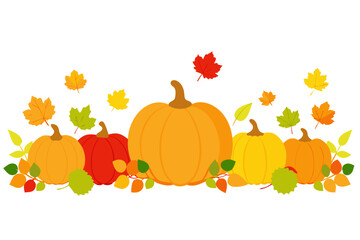 Autumn harvest pumpkins and falling leaves illustration