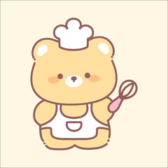 A cute illustration of a little bear in a white chef's uniform
