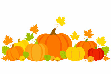 Autumn harvest pumpkins and colorful fall leaves decoration