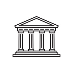 Ancient Greek temple or Roman government building front view. Simple line icon for finance, law, or education