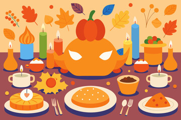 Cozy autumn celebration with pumpkin and fall decorations