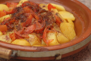A close up of a fresh moroccan tajine, Traditional moroccan food