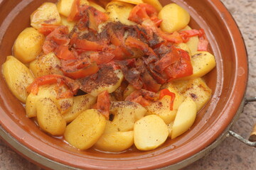 A close up of a fresh moroccan tajine, Traditional moroccan food