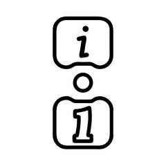 Icon showing an information symbol above a number one symbol stacked vertically in a simple line drawing