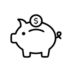 Outline drawing of a piggy bank with a dollar coin on top representing savings and financial planning concept