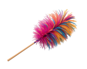 Vibrant Multi-Colored Feather Duster on plain backdrop, A playful tool for cleaning and tidying