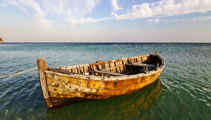 Obraz premium Old wooden boat on calm water