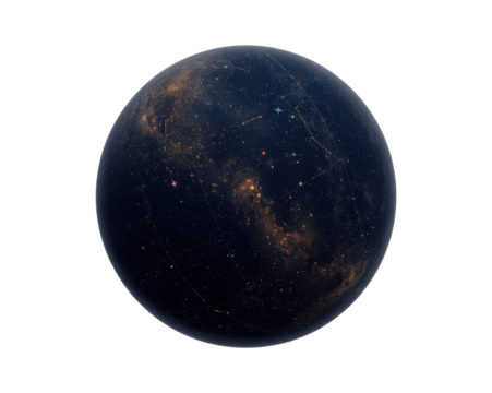 A Celestial Sphere, Constellations and Galaxies Adorning a Glowing Cosmic Orb on Space