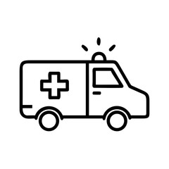Fototapeta premium A simple line drawing of an ambulance with a cross and flashing lights on top in a white background