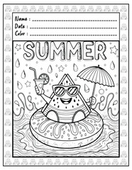Bold and Easy Summer Coloring Book for Adults and Kid. High resolution (300 DPI), Ready to print on standard 8.5x11-(A4) inch paper With (No Bleed), Black and White. Vector illustration