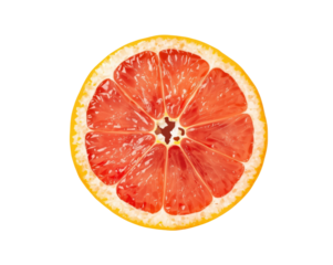 A vibrant cross-section of grapefruit exhibiting its juicy pulp and vibrant color against emptiness