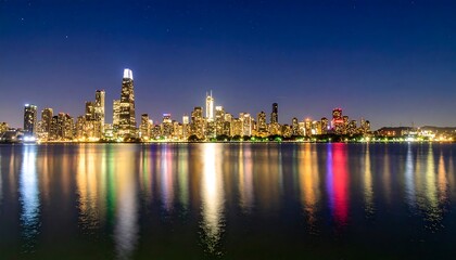 City skyline at night reflected in water (3)