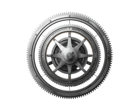 Sophisticated mechanism constructed from a series of interlocking metallic cogwheels
