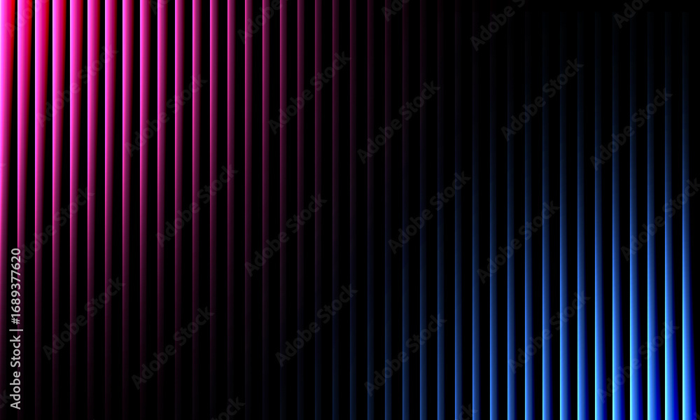 Poster dynamic vertical lines gradient with vibrant pink and cool blue neon glow against deep black, creati