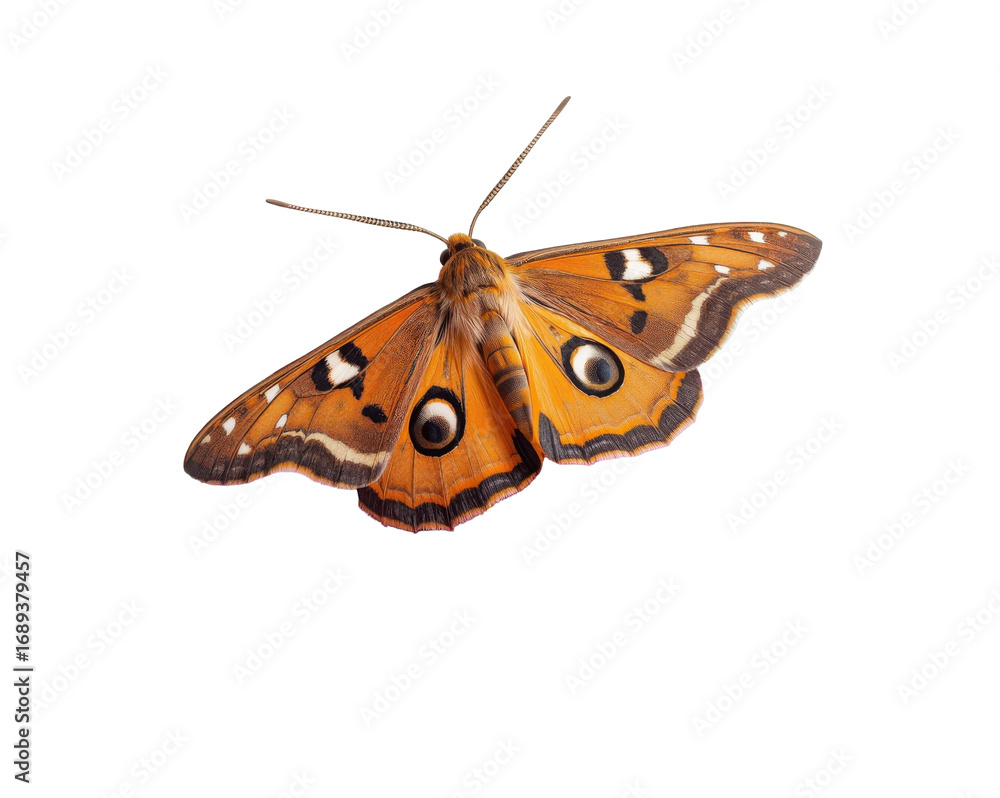 Poster striking emperor moth with intricate wing patterns isolated against a clean setting