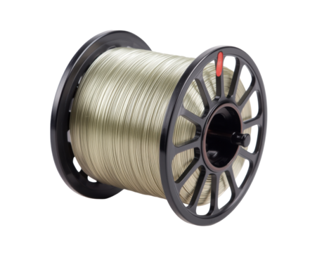 Spool of Thin Light Beige Filament Wound Neatly for 3D Printing Isolated on Pure