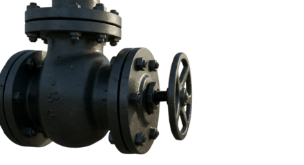 An aged industrial valve awaits its turn ready for the flow with promise of control against a stark black backdrop with