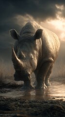 Obraz premium Powerful rhino in natural wild habitat HD photos