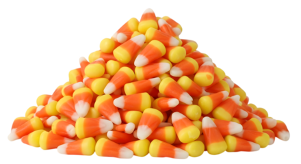 A large pile of candy corn candies isolated on transparent background