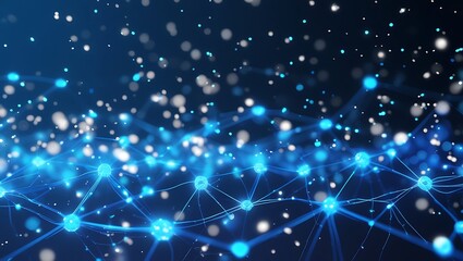 Vast Network of Glowing Blue Spheres and White Particles in Digital Space