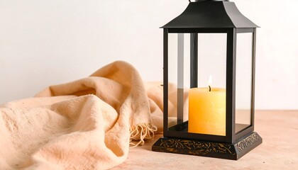 Warm candle lantern, draped fabric