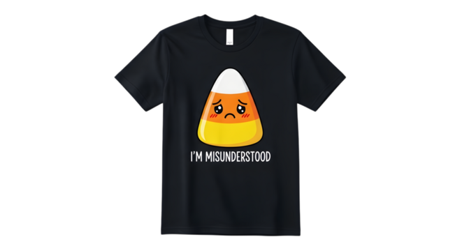 Cute sad candy corn tshirt design with text im misunderstood, isolated on transparent background - Powered by Adobe