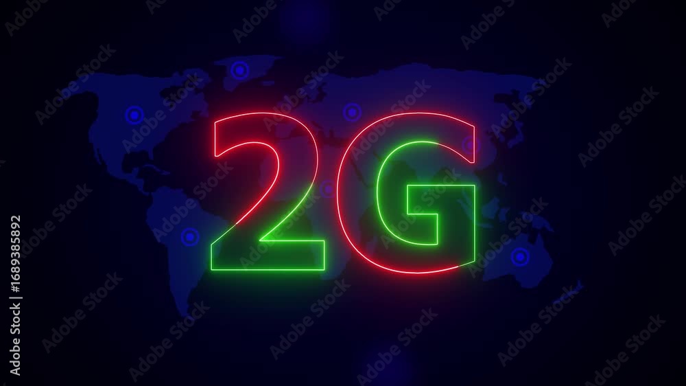Poster global network connections digital world map with glowing blue location markers and pulsating. 2g ne