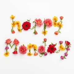 word " Happy Monday" made with flowers. floral background. spring flowers.