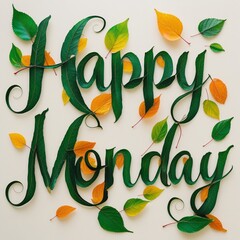 word "Happy Monday" written with leaves. Monday vibes.