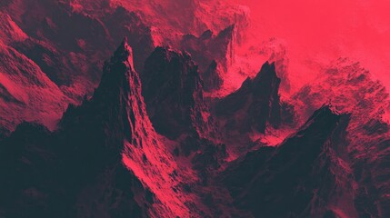 Crimson Peaks: Abstract Mountain Range in Red Hues, Dramatic Landscape