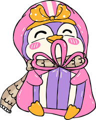 Cute Penguin with Gift Illustration