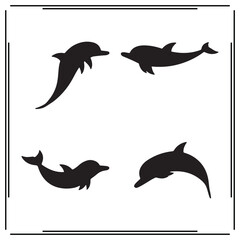 Dolphin Silhouettes Set – Creative Dolphin Illustrations in Various Poses for Marine Art, Graphic Projects, and Wildlife Designs