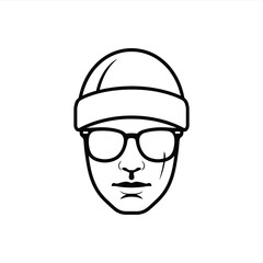 Stylized outline of a person wearing a beanie and glasses