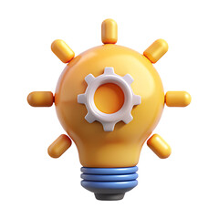 3D icon of a lightbulb with a cogwheel for creative solutions and technical ideas, with a transparent background - Generative AI
