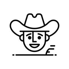Simple line art icon of a smiling cowboy face