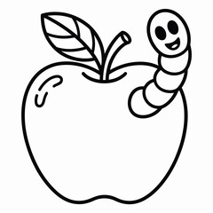 Simple drawing of a happy worm emerging from an apple