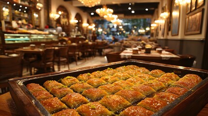 Baklava Sweet Treats: Photogenic Middle Eastern Dessert with Nuts, Honey, and Syrup in Traditional Table Setting - Gourmet Culinary Art and Attractive Bakery Display