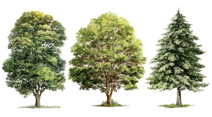 Obraz premium Three diverse trees in a row, digitally rendered