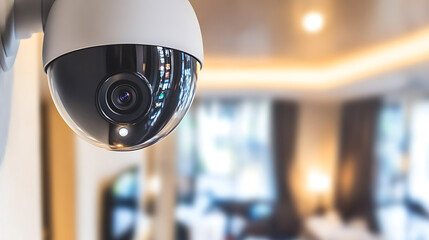 Security Camera Mounted Indoors with Blurred Background