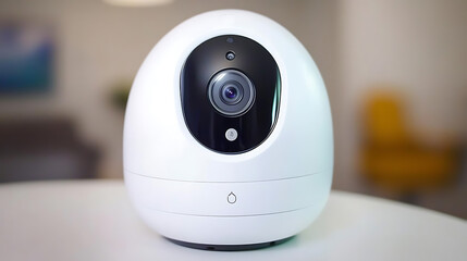 Modern Dome Security Camera on Table in Living Room