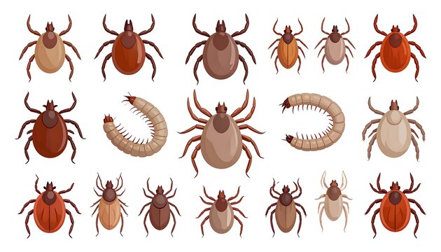 Various types of ticks and a worm