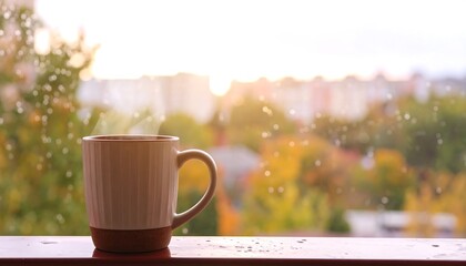 Warm coffee on a rainy autumn day