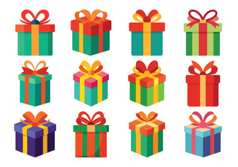 Colorful Gift Boxes Collection for Celebrations and Special Occasions Vector Illustration
