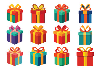 Colorful Gift Boxes Collection for Celebrations and Special Occasions Vector Illustration
