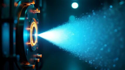 Zoom Into Device Emitting Blue Particles - Powered by Adobe